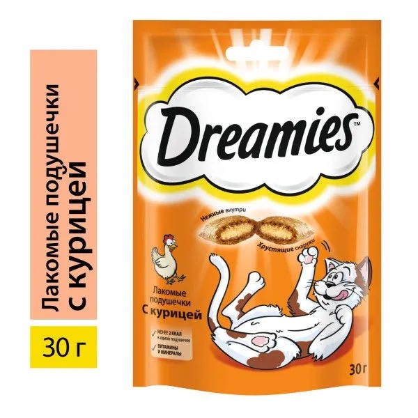 DREAMIES Лакомство для кошек с курицей 30 г