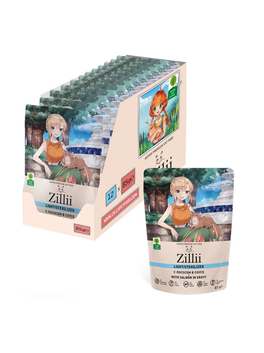 Zillii Влажный корм для стерил. кошек с лососем 85 г