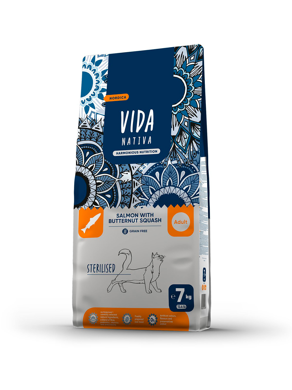 Сухой корм VIDA NATIVA для взрослых стерилизованных кошек из лосося с мускатной тыквой 7 кг