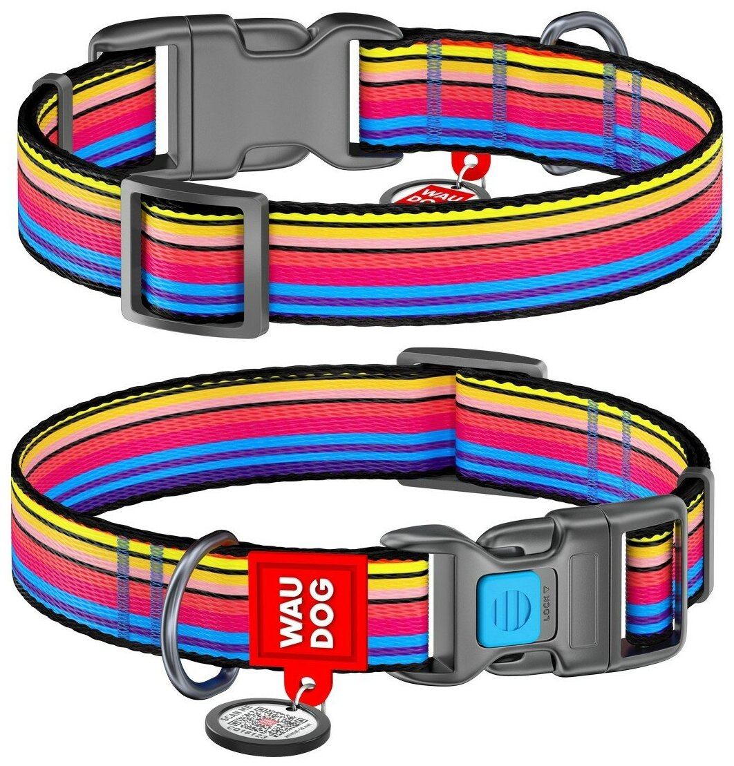 Ошейник для собак WAUDOG Nylon "Линия 1", с QR-паспортом, нейлоновый, пластиковый замок (L, ширина 25мм, длина 31-49см)