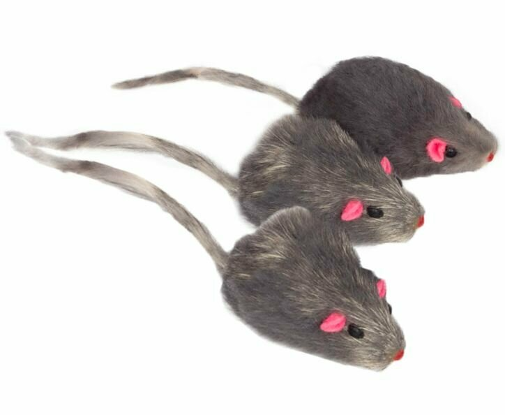 Триол Игрушка для кошек Мышь серая 3шт 70-75мм