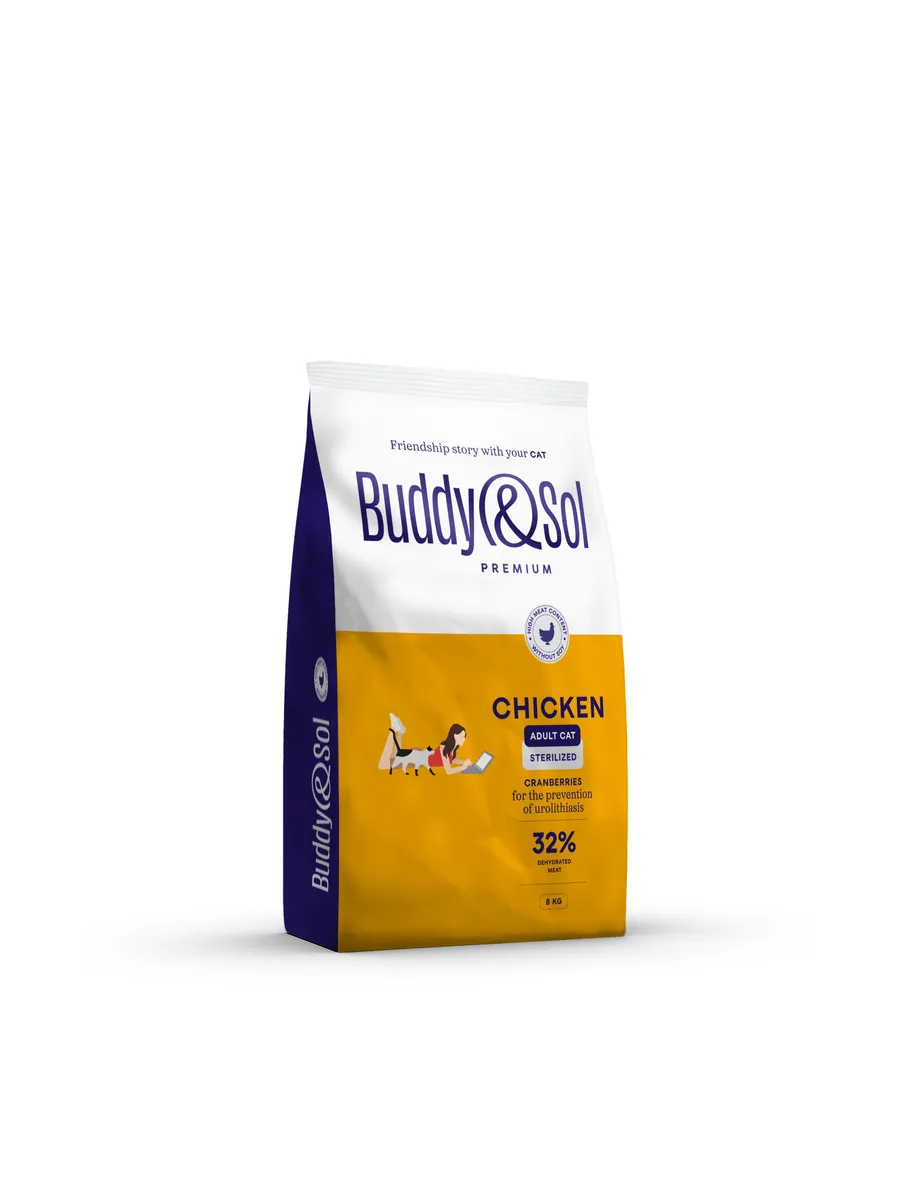 Buddy&Sol Сухой корм для стерилизованных кошек с курицей 8кг