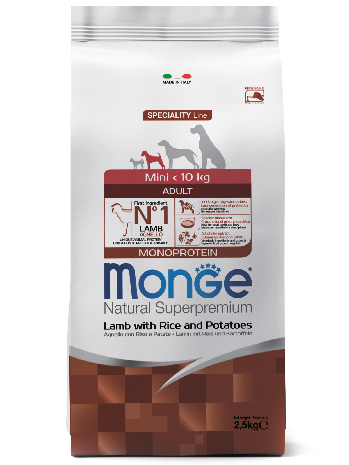 Сухой корм Monge Dog Speciality Line Monoprotein Mini для взрослых собак мелких пород, из ягненка с рисом и картофелем 2,5 кг