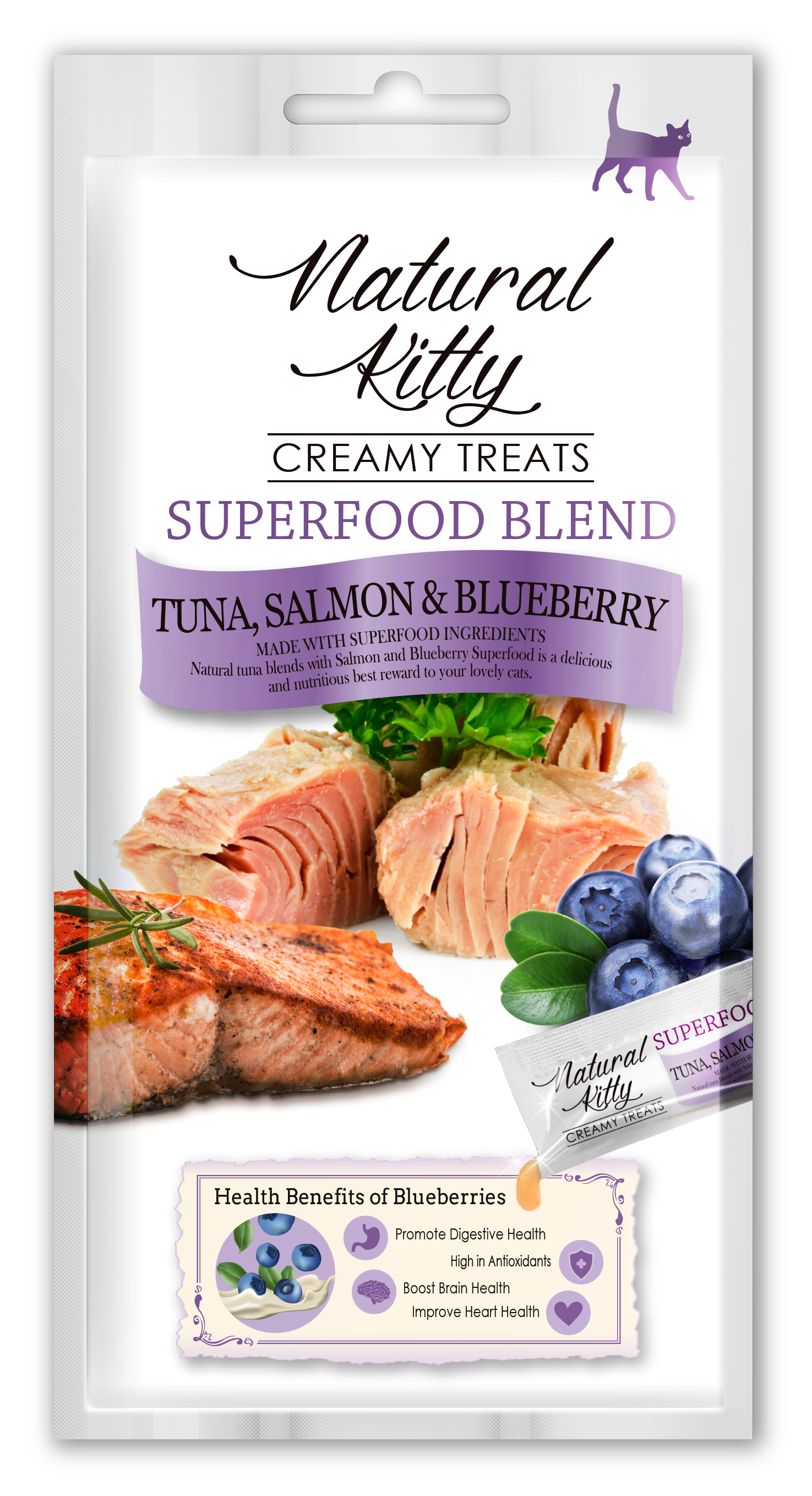 Лакомство Pettric Natural Kitty крем-суп для кошек Тунец, лосось и черника, 4х12 гр.