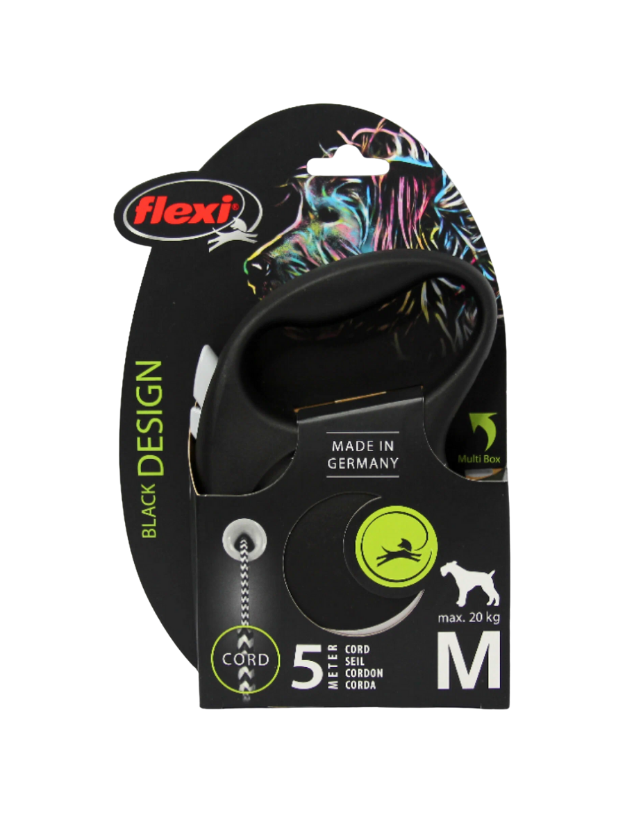 FLEXI BLACK DESIGN M Рулетка черная, серебряный дизайн, трос, 5 м до 20 кг