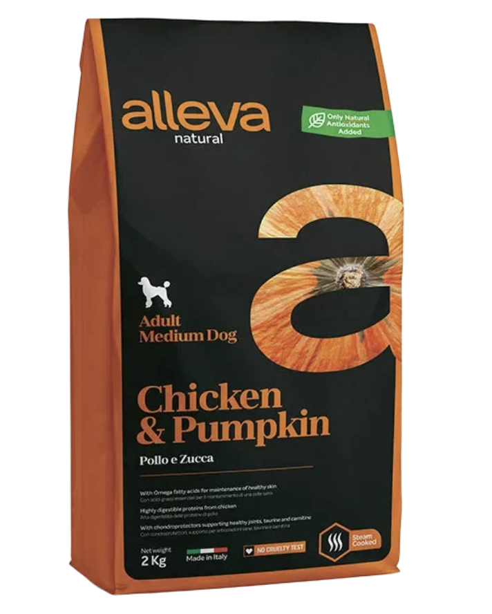 Alleva Корм Аллева Натурал для взрослых собак средних пород, с курицей и тыквой, 2 кг 8002754002073