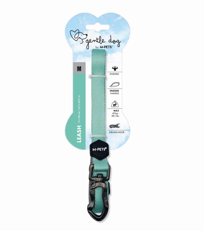 Поводок GENTLE DOG, М, 2.0 X 120 см, до 40 кг бирюзовый
