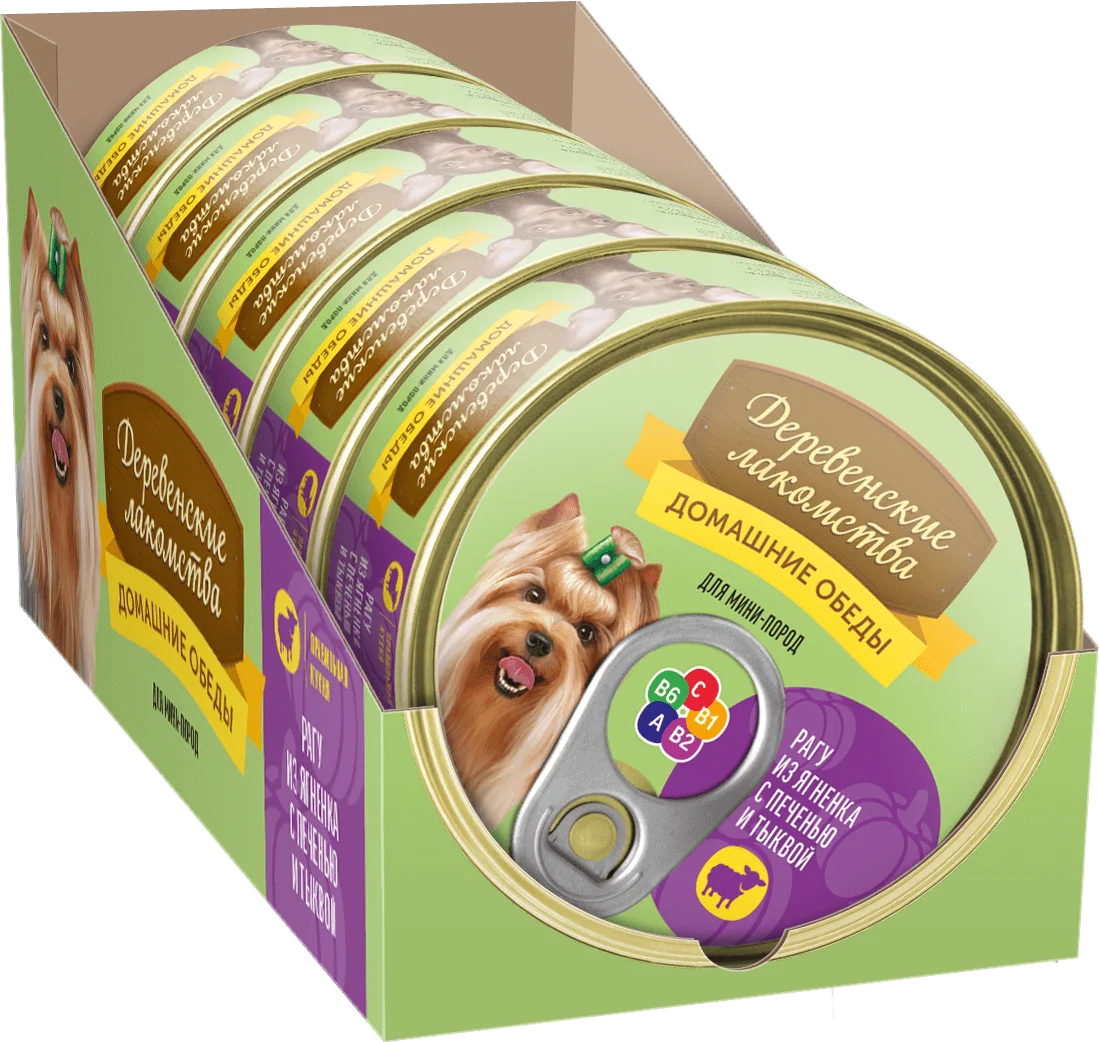 Деревенские лакомства влажный корм для мелких собак рагу из ягнёнка с печенью и тыквой 100гр 5 шт