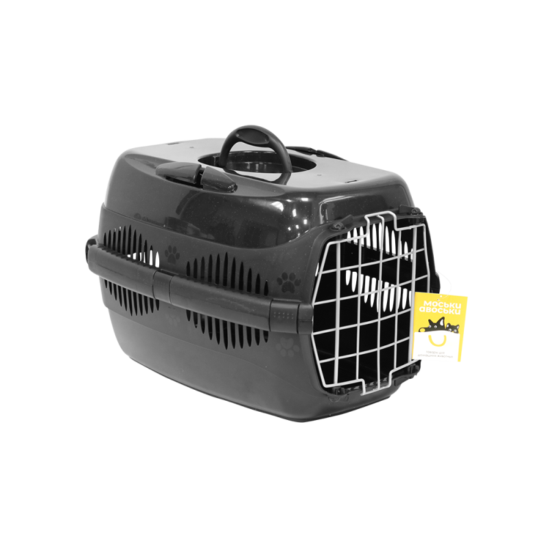 Моськи-Авоськи Переноска пластиковая с металлической дверцей, 44х29х27,5 см (до 9 кг), цвет черный