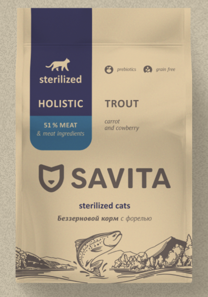 Savita Сухой корм для стерилизованных кошек с форелью 400 гр 4670236590437 4640201671409