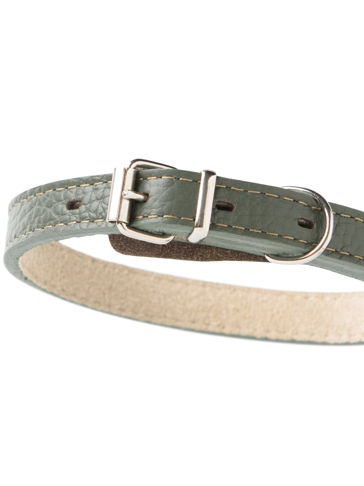 Ошейник Mr.Kranch для собак из натуральной кожи прямой, 39-50см, оливковый