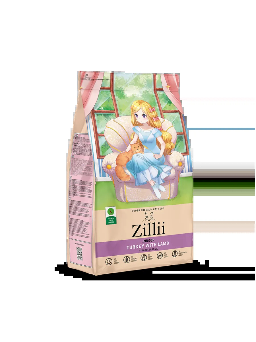 Zillii сухой корм для домашних кошек с индейкой и ягненком - 2 кг