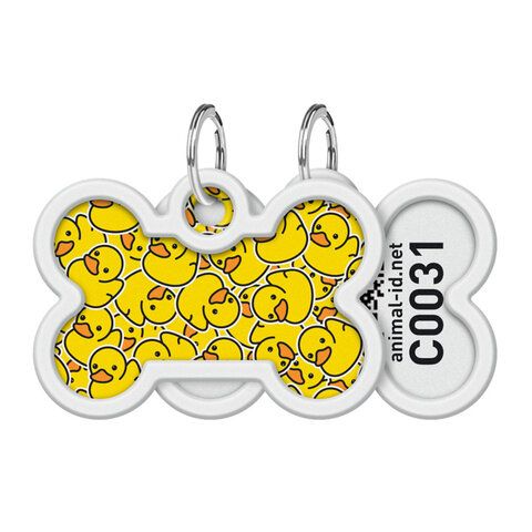 Адресник для собак и котов WAUDOG Smart ID "Уточки", с QR-паспортом, металлический, кость