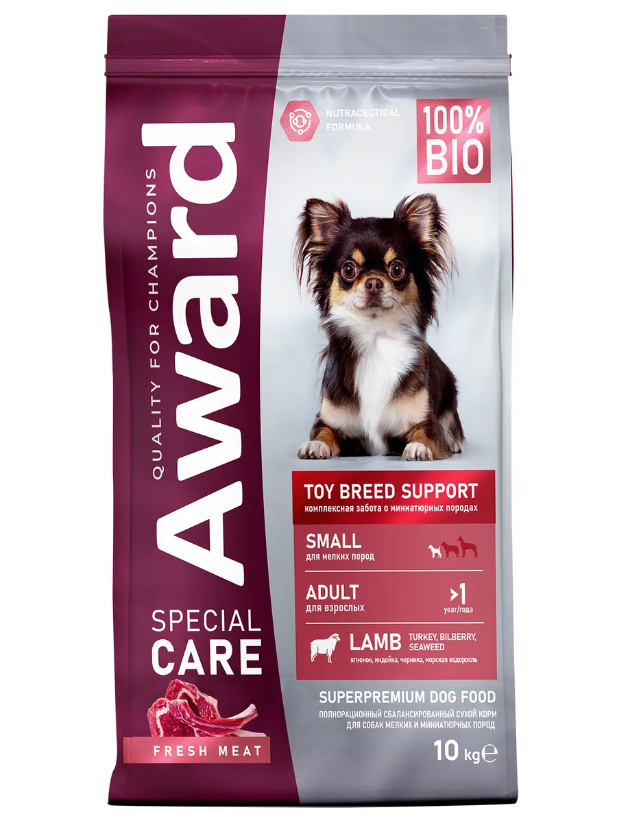Сухой корм AWARD SPECIAL CARE Toy Breed Support для взрослых собак мелких и миниатюрных пород со свежим мясом ягненка 10кг