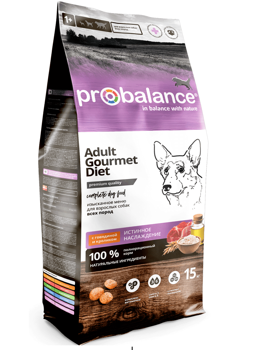 Сухой корм для взрослых собак "ProBalance Gourmet" с говядиной и кроликом 15 кг
