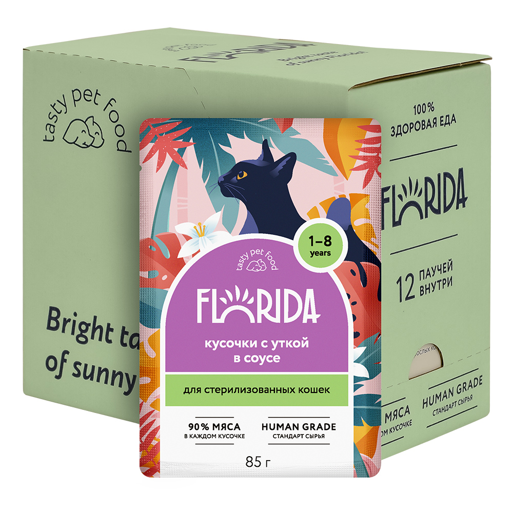 Florida Влажный корм стерилизованных кошек с уткой в соусе 85г-12шт