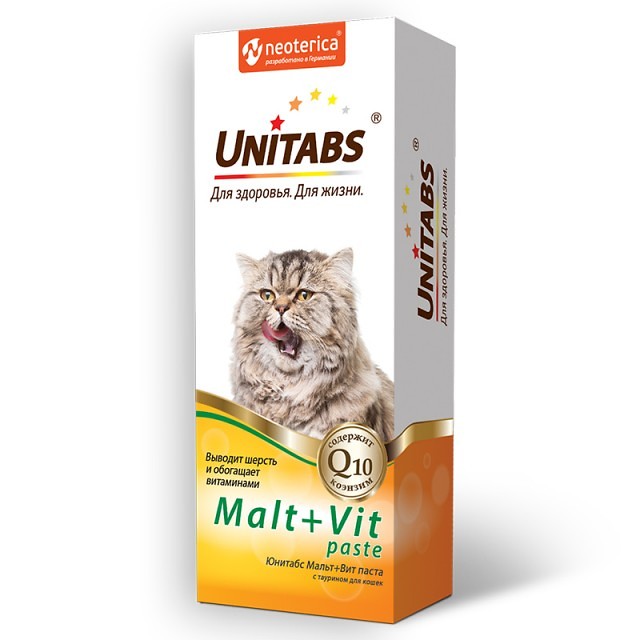 UNITABS Unitabs Malt+Vit витаминная паста для вывода шерсти, 120мл 4607092077383