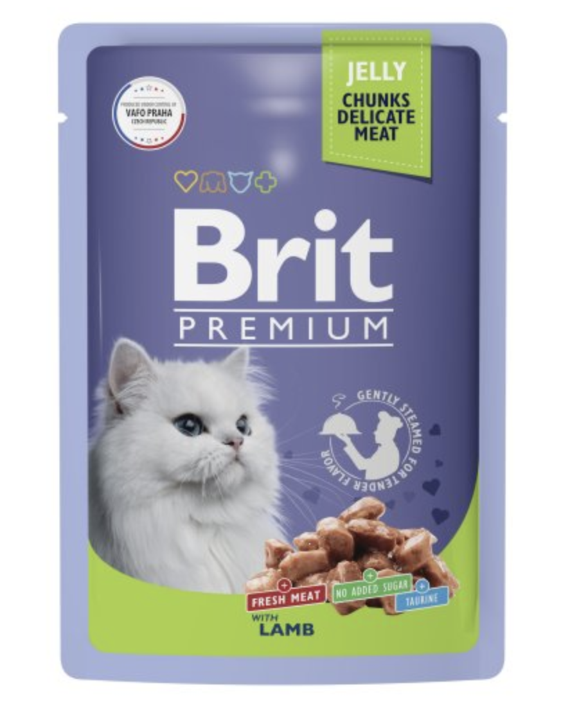 Brit Premium Брит Премиум Влажный корм в желе для кошек, ягненок, 85г 5050147