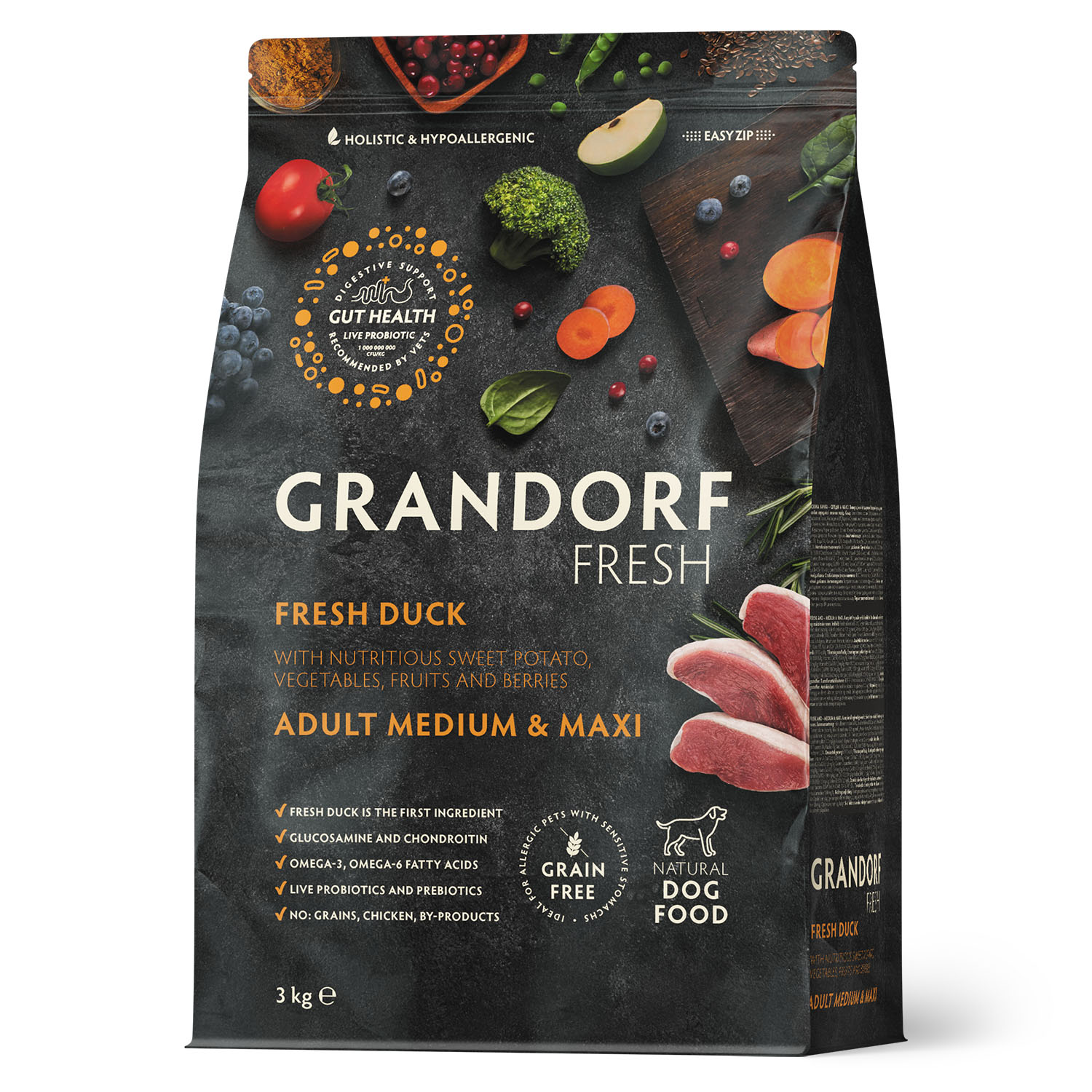 Grandorf Fresh Grandorf Сухой беззерновой корм для средних собак с уткой 3 кг 5407007852956