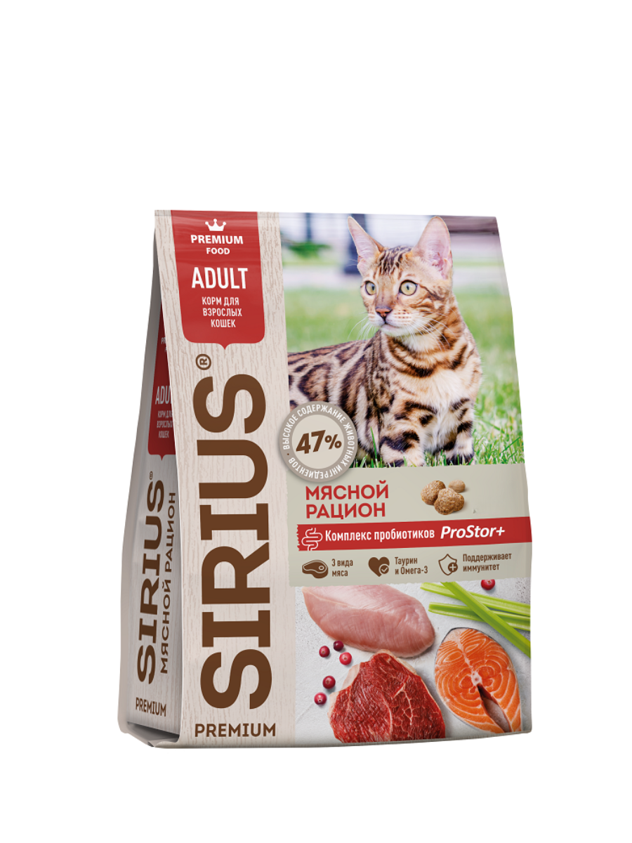 Сухой корм SIRIUS Adult для кошек мясной рацион, 1,5 кг 4602009605635