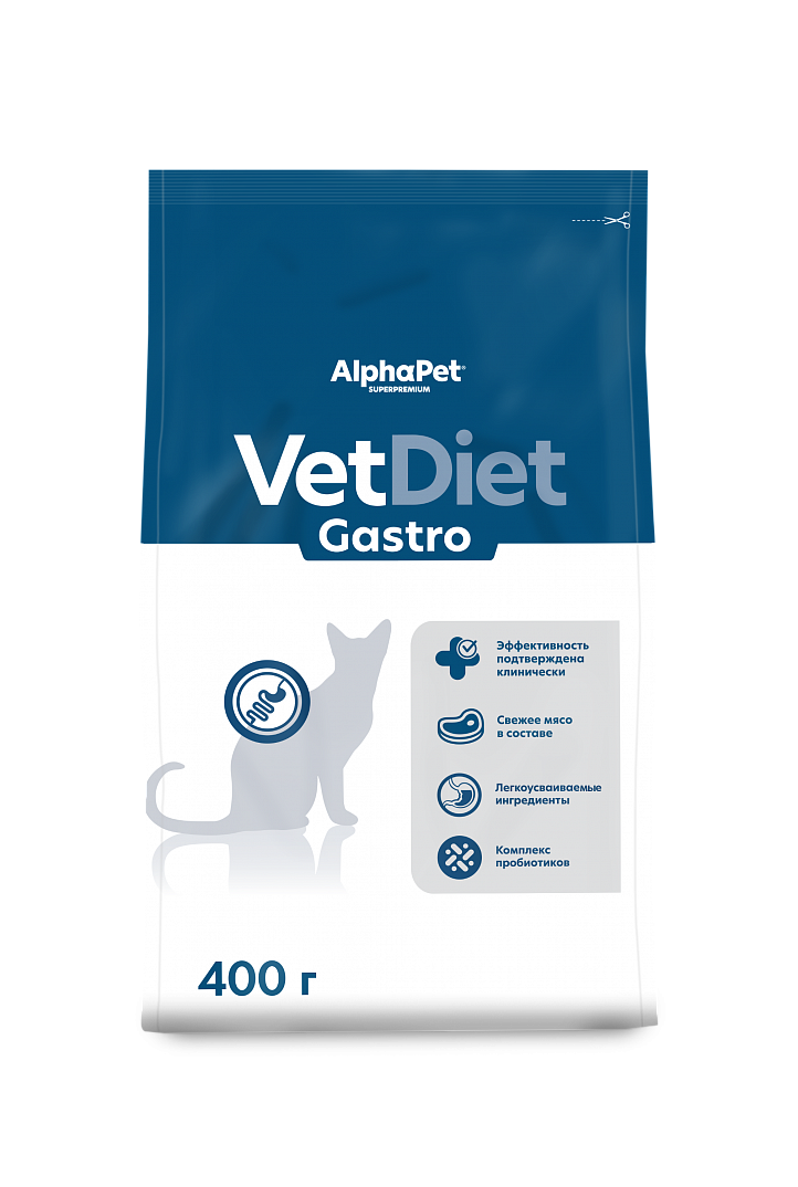 AlphaPet VetDiet Gastro (АльфаПет Гастро) Сухой корм для кошек при расстройствах пищeварения 400 г