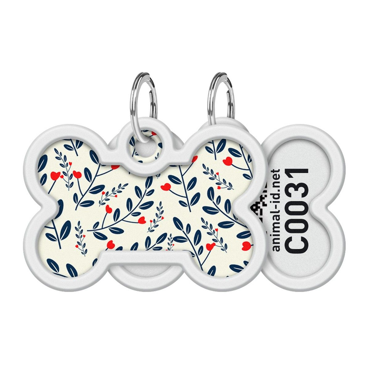Адресник для собак и котов WAUDOG Smart ID "Растения", с QR-паспортом, металлический, кость