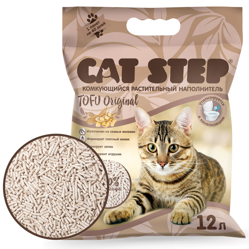 CAT STEP Tofu Original Наполнитель комкующийся растительный 12л 4680384021554