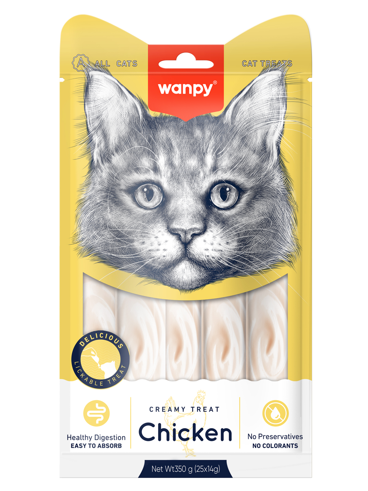 Wanpy Cat Лакомство для кошек нежное пюре из курицы 25 шт х14 г