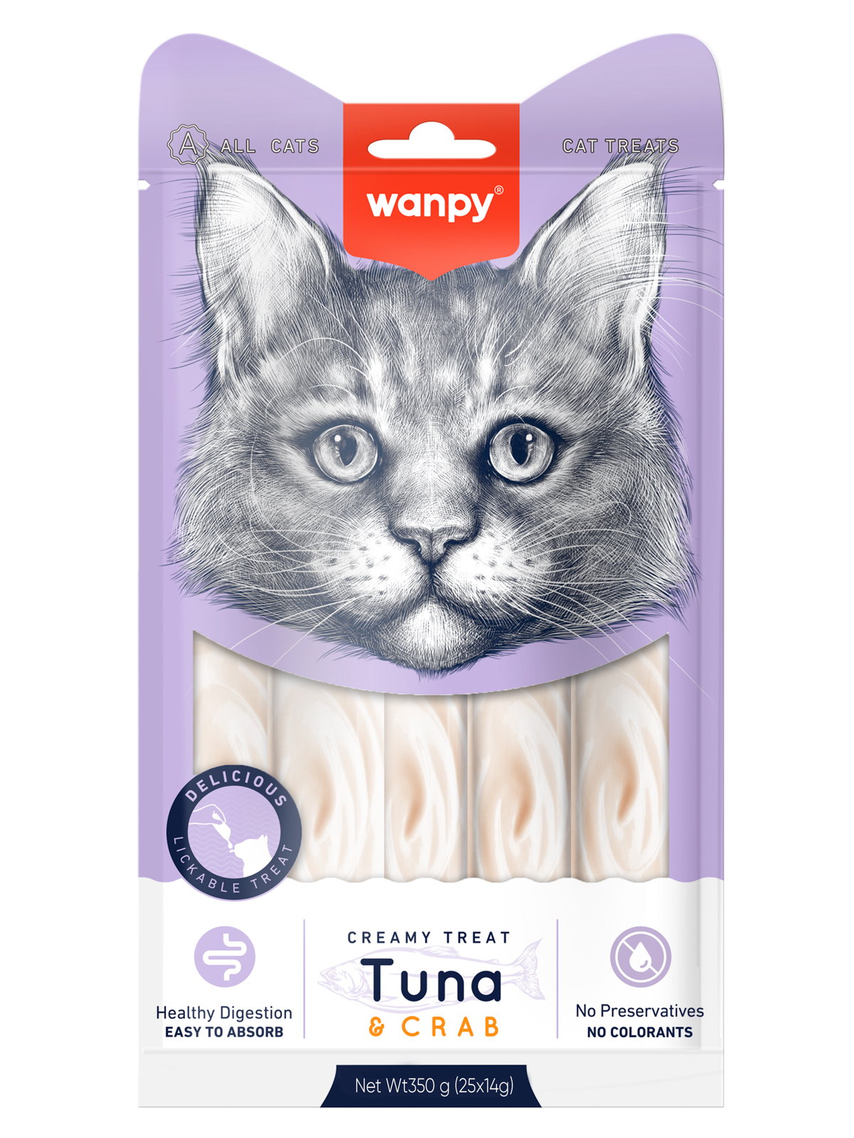 Wanpy Cat Лакомство для кошек нежное пюре из тунца и краба 25 шт х14 г