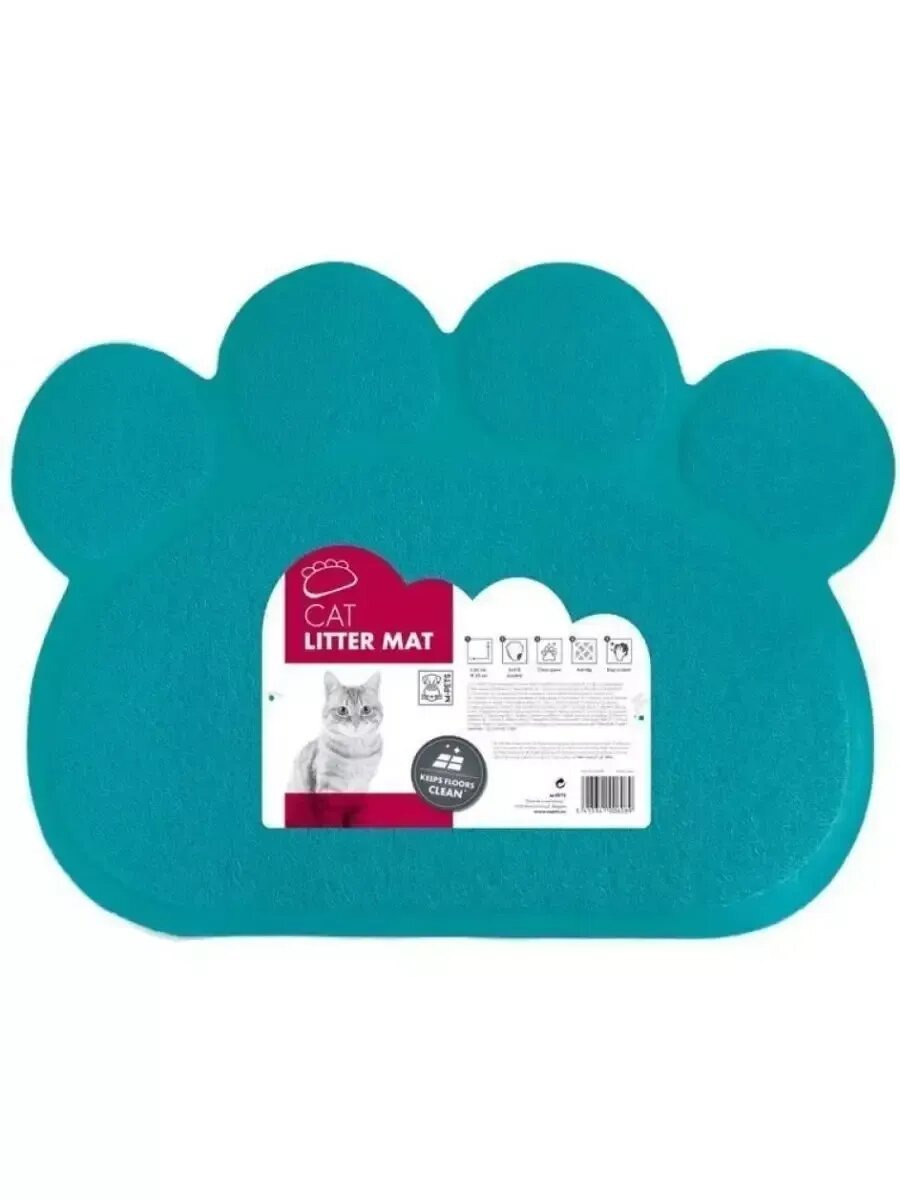 MPets Коврик притуалетный для кошачьего лотка, бирюзовый, 60х45см