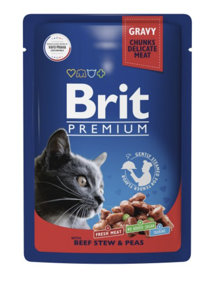 Brit Premium Брит Премиум Влажный корм в соусе для кошек, говядина и горошек, 85г  5048816