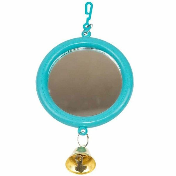 HomePet Зеркало для птиц с колокольчиком круглое малое, бирюзовое, 8см х 16,5см