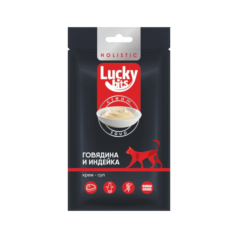 Lucky bits Лакомство для кошек "Lucky Bits" (Лаки Битс) крем-суп из филе говядины и индейки, 5*20 г