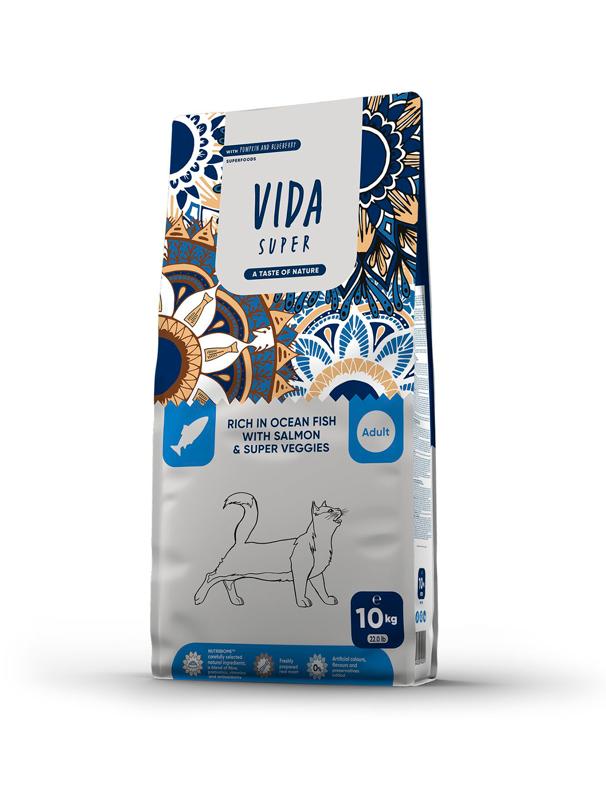 Сухой корм VIDA SUPER для для взрослых кошек с лососем и овощами 10 кг