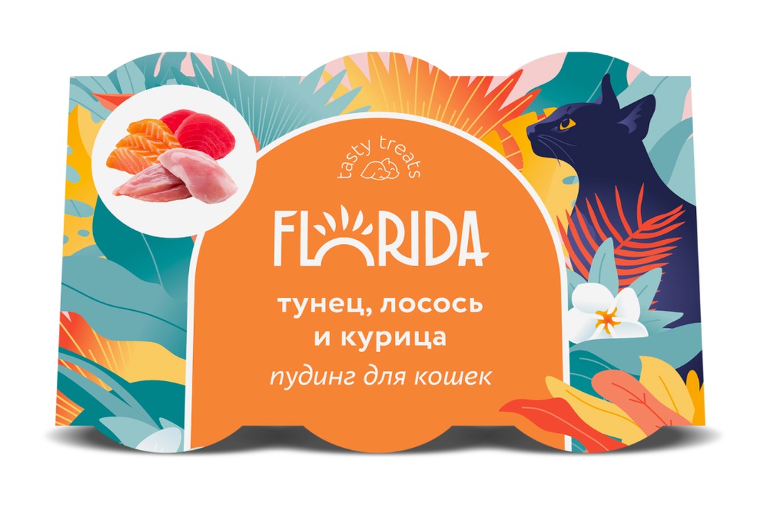 FLORIDA Лакомство пудинг для кошек с тунцом, лососем и курицей 6 шт 4603047131148
