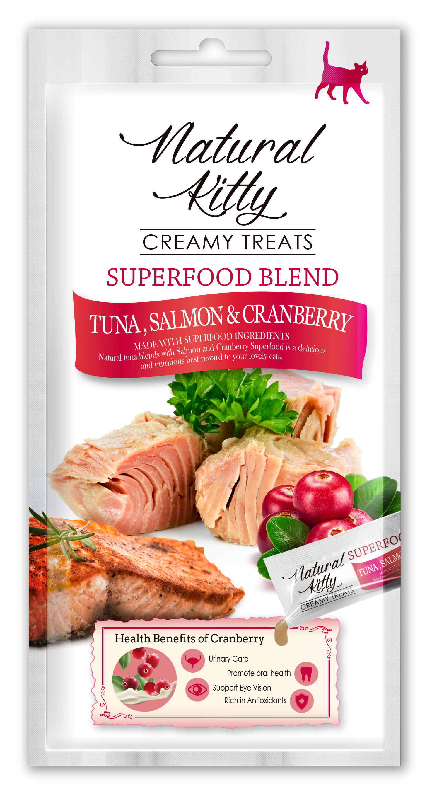 Лакомство Pettric Natural Kitty крем-суп для кошек Тунец, лосось и клюква, 4х12 гр.