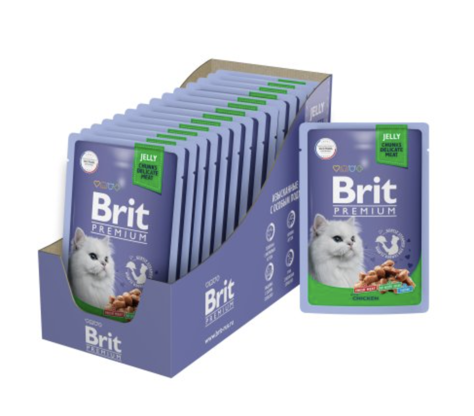 Brit Premium паучи для взрослых кошек с цыпленком кусочки в желе - 85 г х 14 шт