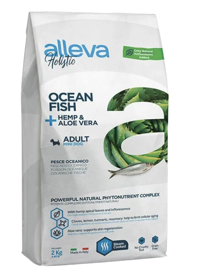 Alleva Корм для взрослых собак Аллева Холистик с океанической рыбой, коноплей и алое вера. Мини 12 кг 8002754101202