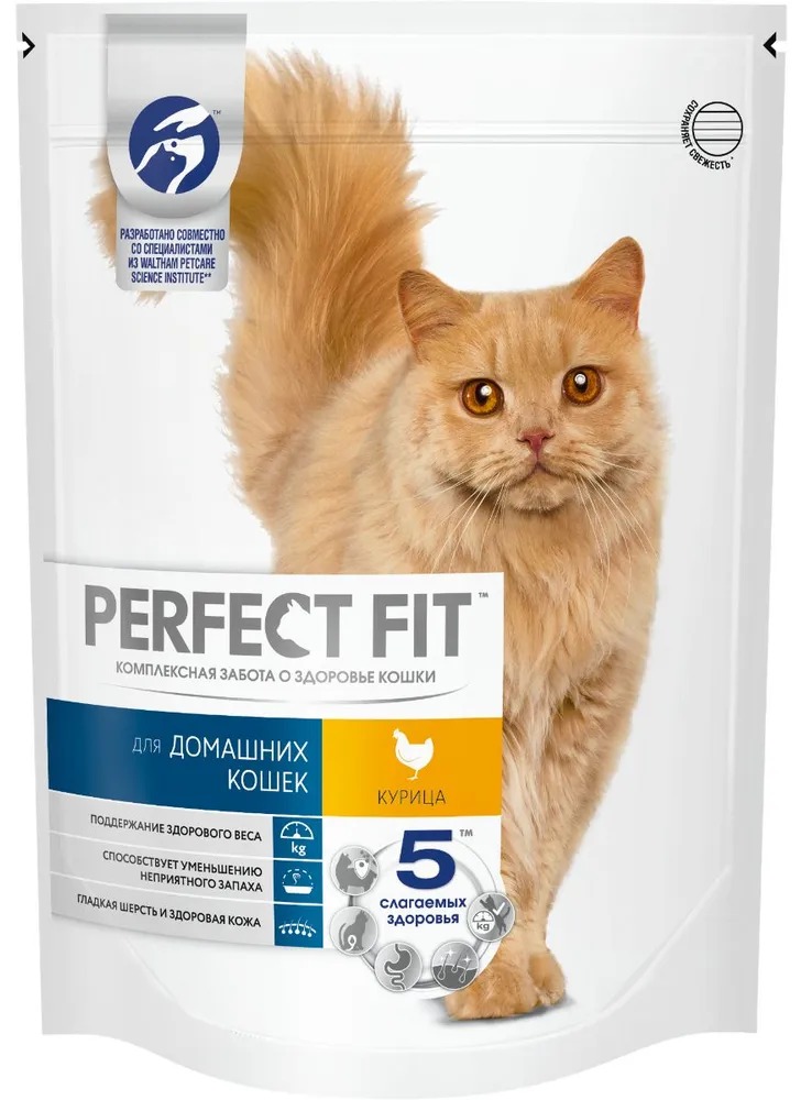 PERFECT FIT Сухой корм для домашних кошек с курицей 650гр