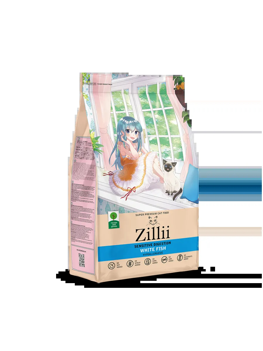 Zillii сухой корм для кошек для пищеварения с белой рыбой - 400 г
