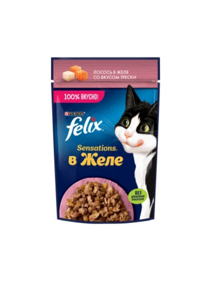 FELIX Влажный корм в желе для кошек, лосось со вкусом трески, 75гр