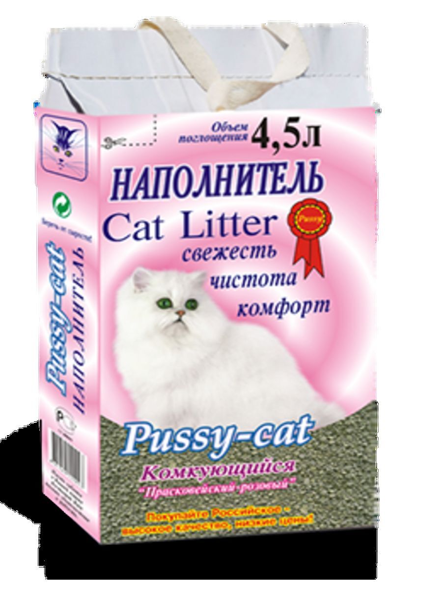 Pussy Cat Наполнитель для кошек комкующийся розовый  4,5л  4607141360046