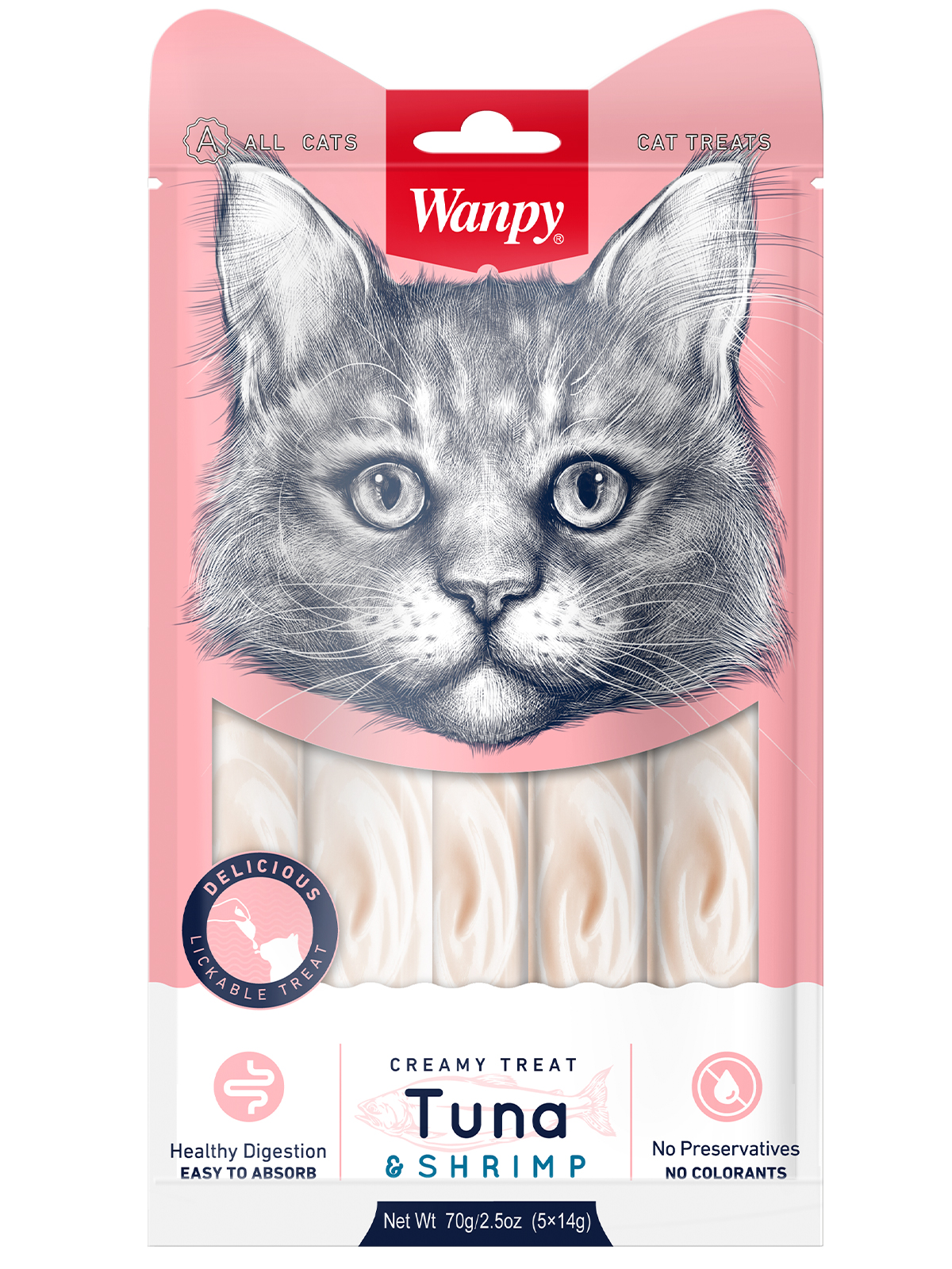 Wanpy Cat Лакомство для кошек «нежное пюре» из тунца и креветок 70 г