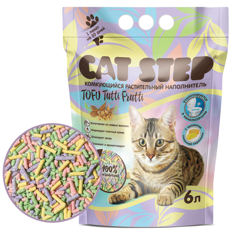 CAT STEP Tofu Tutti Frutti Наполнитель растительный комкующийся 6л 4680384052091