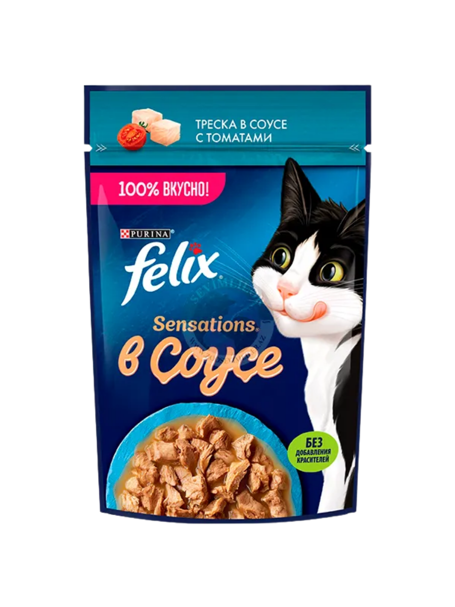 FELIX Влажный корм в соусе для кошек, треска с томатами,  75гр