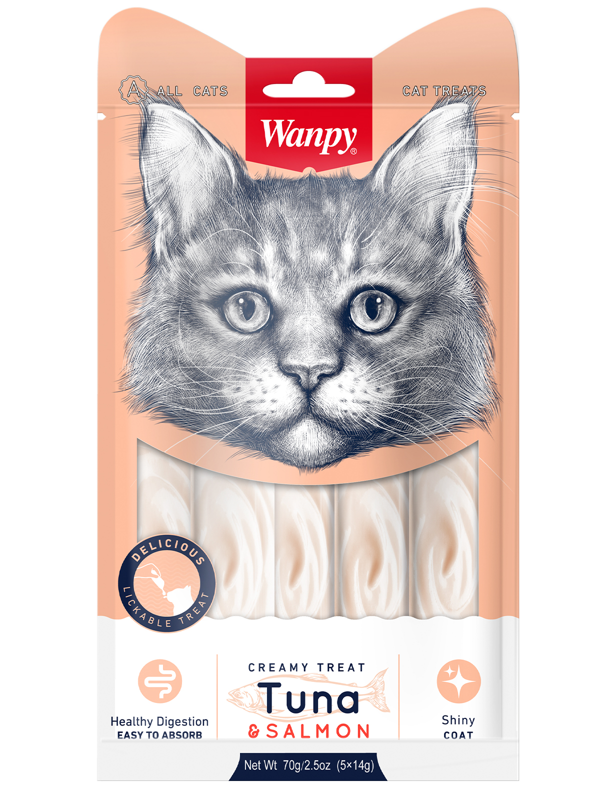Wanpy Cat Лакомство для кошек нежное пюре из тунца и лосося 70 г