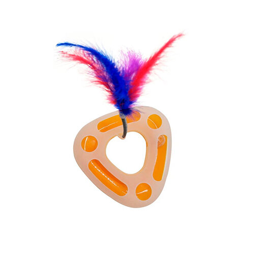 HOMECAT Игрушка для кошек трек треугольный пластиковый с мячиком и перьями на пружине 25 х 7 см