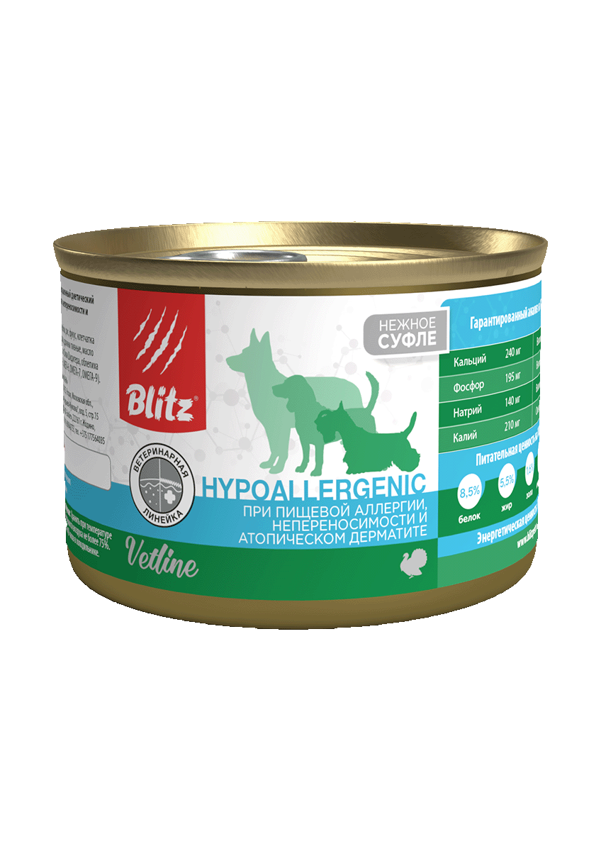 BLITZ Blitz Vetline Dog Hypoallergenic Влажный корм для собак при пищевой аллергии 200гр