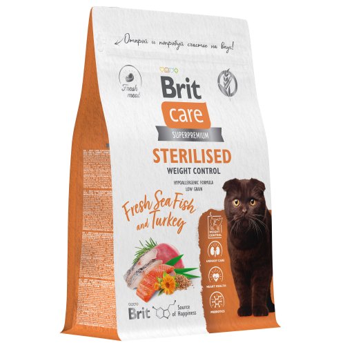 Brit BRIT CARE,Сухой корм с морск.рыбой и инд. д/стер.кош "Cat Sterilised Weight Control", 1.5кг