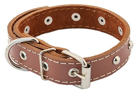 HOMEPET 15 мм 28-38 см ошейник для собак кожаный двойной с украшениями простроченный двухслойный коричневый